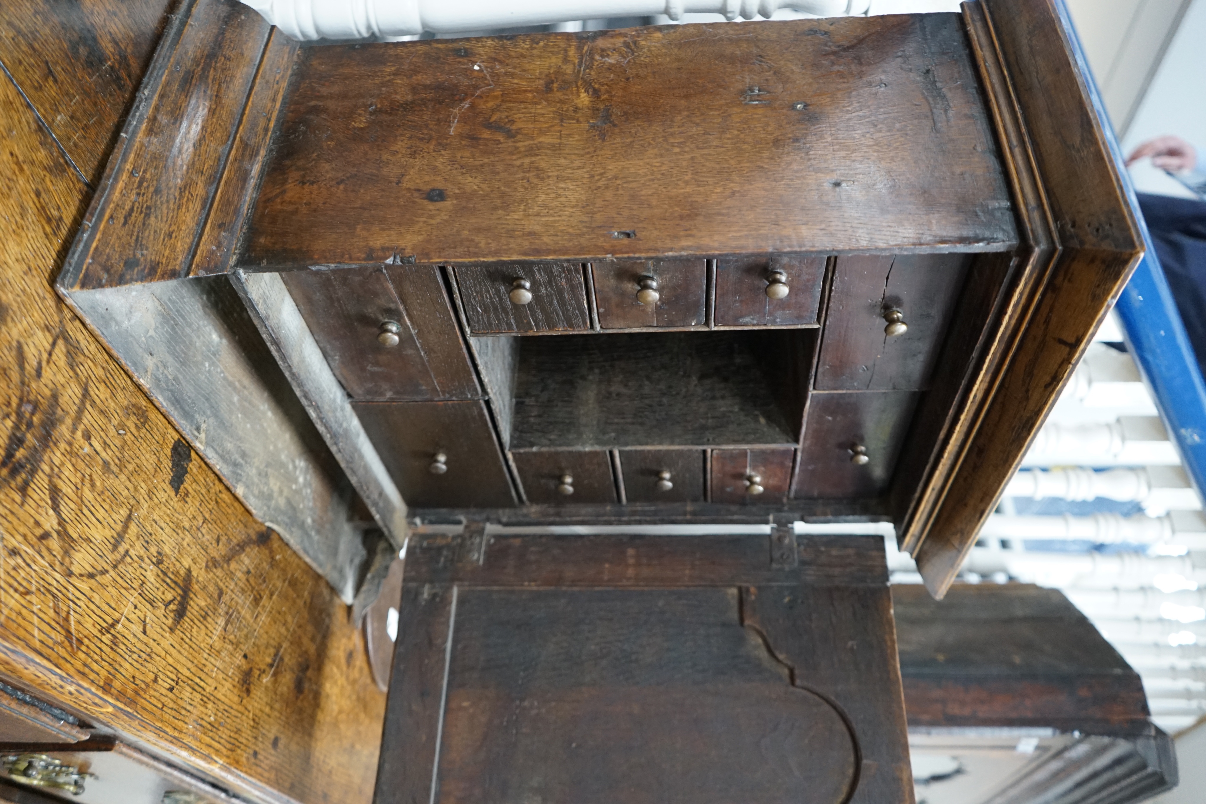 A18th century banded oak spice cupboard, with concealed drawer, width 53cm depth 29cm height 57cm